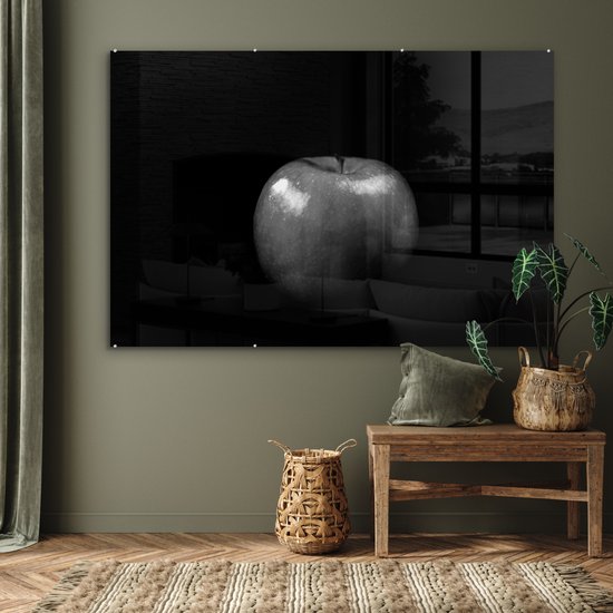 MuchoWow® Peinture sur verre 180x120 cm - Peinture sur verre acrylique - Pomme - noir et blanc - Photo sur verre - Peintures