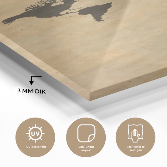 Peinture sur Verre - Carte du Wereldkaart - Vintage - Explorer - 20x40 cm - Peintures sur Verre Peintures - Photo sur Glas