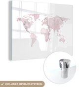 MuchoWow® Glasschilderij 80x60 cm - Schilderij acrylglas - Wereldkaart - Roze - Marmer - Foto op glas - Schilderijen