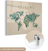 MuchoWow® Glasschilderij 80x60 cm - Schilderij acrylglas - Wereldkaart - Planten - Turquoise - Foto op glas - Schilderijen