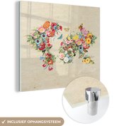 MuchoWow® Glasschilderij 20x20 cm - Schilderij acrylglas - Wereldkaart - Bloemen - Vlinder - Bruin papier - Foto op glas - Schilderijen