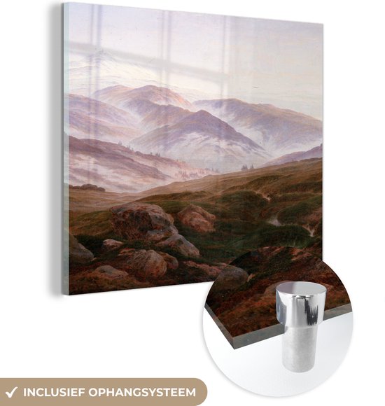 MuchoWow® Glasschilderij 20x20 cm - Schilderij acrylglas - Giant Mountains - Caspar David Friedrich - Foto op glas - Schilderijen