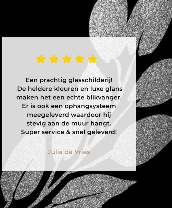 MuchoWow® Peinture sur Verre - Branche avec feuilles allongées sur fond noir - noir et blanc - 100x150 cm - Peintures sur Verre Acrylique - Photo sur Glas