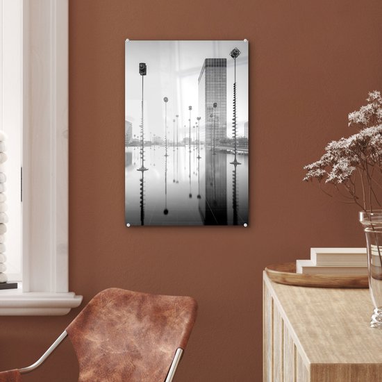 MuchoWow® Glass Painting - Carré avec différents types de lampes décoratives à Paris - noir et blanc - 40x60 cm - Peintures sur Verre Acrylique - Photo sur Glas