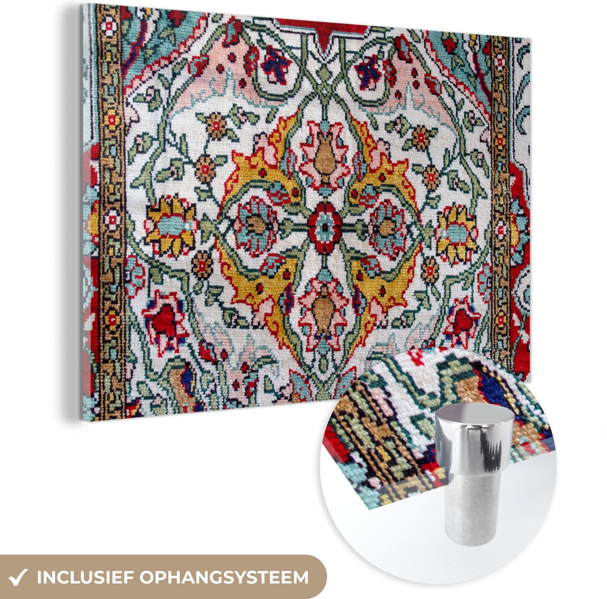 ® Glasschilderij 180x120 cm - Schilderij acrylglas - Perzisch Tapijt - Vloerkleed - Kleuren - Foto op glas - Muurdecoratie woonkamer - Wanddecoratie slaapkamer - Schilderijen