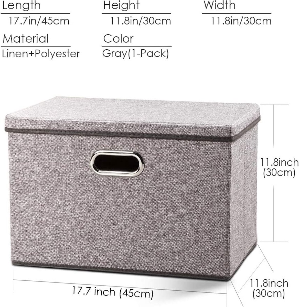 PRANDOM Grote opbergdozen met deksel,opbergdoos opvouwbare decoratieve,linnen stof organizer containers mand kubus met handgrepen,grijs [3