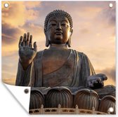 Tuinposter - Tuindoek - Boeddha - Spiritueel - Zonsondergang - Wolken - Buitenposter - Tuindecoratie - 50x50 cm