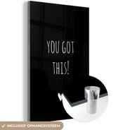 MuchoWow® Glasschilderij 40x60 cm - Schilderij acrylglas - Engelse quote "You got this!" met een hartje op een zwarte achtergrond - Foto op glas - Schilderijen