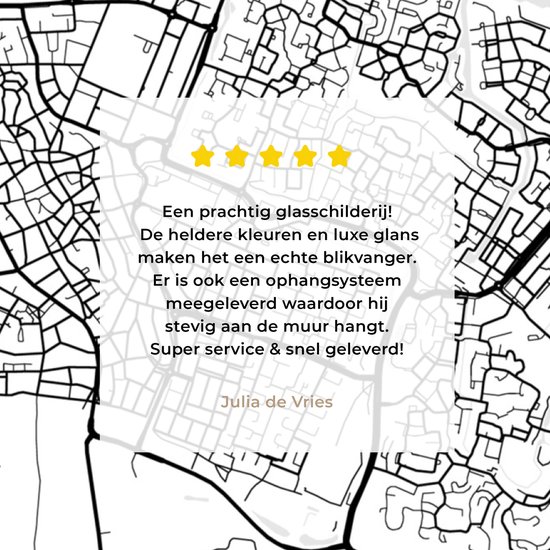 ® Glasschilderij 90x90 cm - Schilderij acrylglas - Kaart - Huizen - Zwart - Wit - Foto op glas - Muurdecoratie woonkamer - Wanddecoratie slaapkamer - Schilderijen