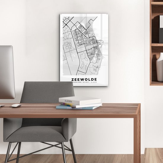MuchoWow® Glasschilderij 40x60 cm - Schilderij acrylglas - Stadskaart - Zeewolde - Grijs - Wit - Foto op glas - Schilderijen - Plattegrond