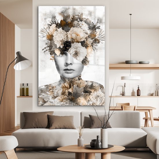 MuchoWow® Peinture sur Verre - Femmes - Fleurs - Éclats - 120x180 cm - Peintures sur Verre Acrylique - Photo sur Glas