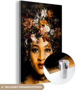 MuchoWow® Peinture sur Verre - Femmes - Fleurs - Or - 80x120 cm - Peintures sur Verre Acrylique - Photo sur Glas