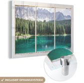 MuchoWow® Glasschilderij 120x80 cm - Schilderij acrylglas - Doorkijk - Boom - Water - Foto op glas - Schilderijen