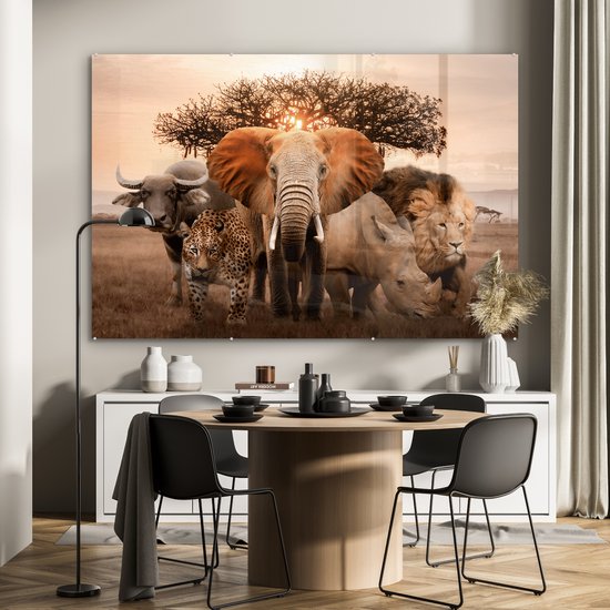 Peintures Plexiglas - Animaux - Éléphant - Lion - 180x120 cm - Peinture sur verre