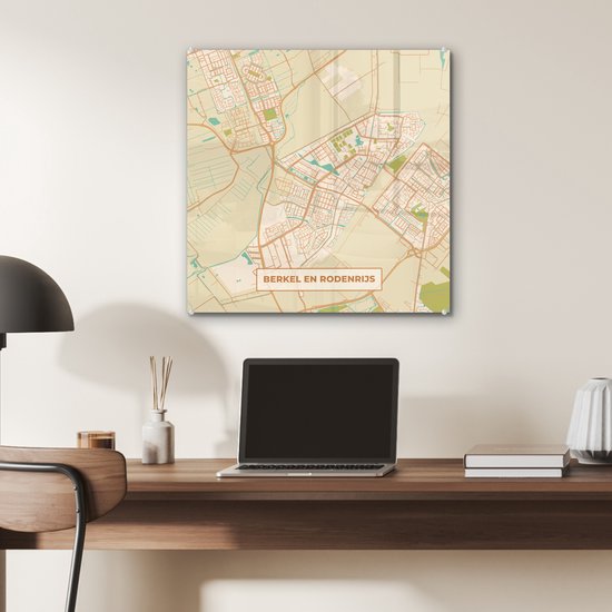 Peinture sur Verre - Carte de la Ville - Berkel en Rodenrijs - Vintage - 50x50 cm - Peintures sur Verre Peintures - Photo sur Glas
