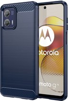 Geborsteld TPU Hoesje Geschikt voor Motorola Moto G73 | Beschermhoes | Back Cover | Flexibel TPU | Stijlvol Carbon | Dun | Blauw