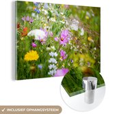 MuchoWow® Glasschilderij 120x80 cm - Schilderij acrylglas - Lente - Bloemen - Kleuren - Foto op glas - Schilderijen