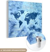 MuchoWow® Glasschilderij 50x50 cm - Schilderij acrylglas - Wereldkaart - Abstract - Blauw - Foto op glas - Schilderijen