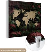 MuchoWow® Glasschilderij 50x50 cm - Schilderij acrylglas - Wereldkaart - Bloemen - Roze - Foto op glas - Schilderijen