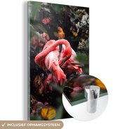 MuchoWow® Glasschilderij 60x90 cm - Schilderij acrylglas - Flamingo - Vogel - Jungle - Foto op glas - Schilderijen