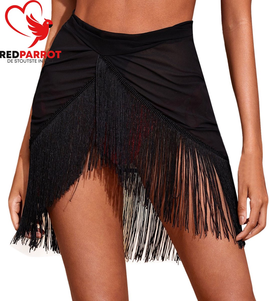 Goedkoopste Zwarte Strandrok met Franjes – Transparant – Korte Omslagrok – Festival & Strand