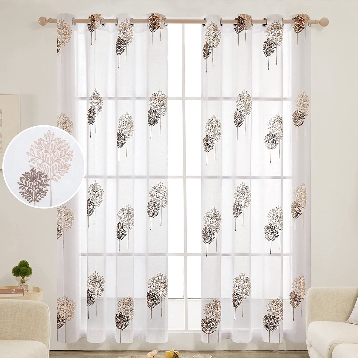 Rideau En Voile Transparent Avec œillets - 1 Pièce 300x250 Cm, Aspect Lin, Pour Salon Ou Chambre