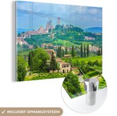 MuchoWow® Peinture sur verre - Les collines italiennes de San Gimignano en Toscane - 150x100 cm - Peintures sur verre acrylique - Photo sur Glas