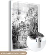 MuchoWow® Glasschilderij 90x120 cm - Schilderij acrylglas - Een illustratie van een rij palmbomen in Sri Lanka - Foto op glas - Schilderijen