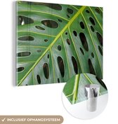 MuchoWow® Glasschilderij 40x30 cm - Schilderij acrylglas - Impressie van een groen en botanisch blad - Foto op glas - Schilderijen