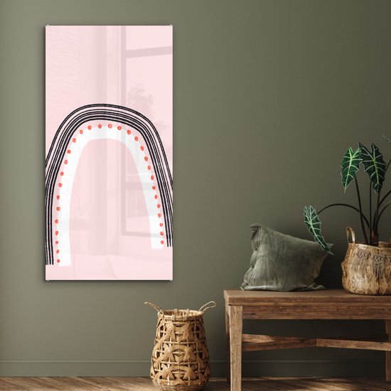 MuchoWow® Glasschilderij 60x120 cm - Schilderij acrylglas - Regenboog - Minimalisme - Roze - Foto op glas - Schilderijen
