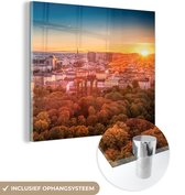 MuchoWow® Glasschilderij 90x90 cm - Schilderij acrylglas - Zonsondergang in Wenen - Foto op glas - Schilderijen