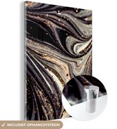Glasschilderij marmer - Glitter - Goud - Luxe - Marmerlook - Glas schilderij - Glasplaat - Wanddecoratie glas - Woonkamer - 90x120 cm - Slaapkamer decoratie - Foto op glas - Schilderij op glas