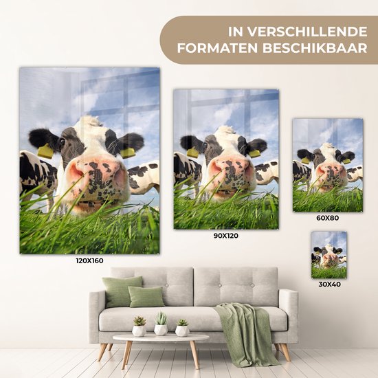 MuchoWow® Peinture sur verre 90x120 cm - Peinture sur verre acrylique - Vache - Ferme - Herbe - Animaux - Photo sur verre - Peintures