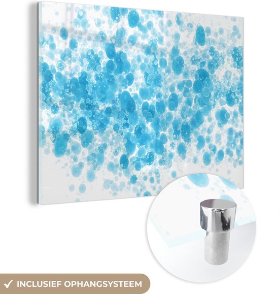 MuchoWow® Glasschilderij 40x30 cm - Schilderij acrylglas - Blauwe olie in water - Foto op glas - Schilderijen