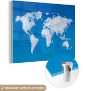 MuchoWow® Glasschilderij 80x60 cm - Schilderij acrylglas - Wereldkaart - Lucht - Wolken - Foto op glas - Schilderijen