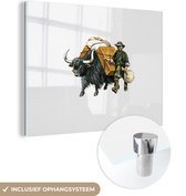 MuchoWow® Glasschilderij 120x90 cm - Schilderij acrylglas - Illustratie van een bepakte jak - Foto op glas - Schilderijen