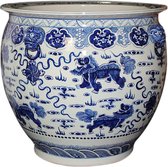 The Ming Garden Collection | Chinees Porselein | Extra Grote Ronde Bloempot Met Foo-dogs | Blauw & Wit