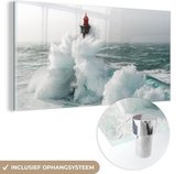 MuchoWow® Glasschilderij 160x80 cm - Schilderij acrylglas - De Franse Vuurtoren van la Jument in een storm - Foto op glas - Schilderijen