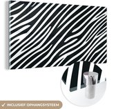 MuchoWow® Glasschilderij 120x60 cm - Schilderij acrylglas - Dierenprint - Zebra - Zwart - Foto op glas - Schilderijen