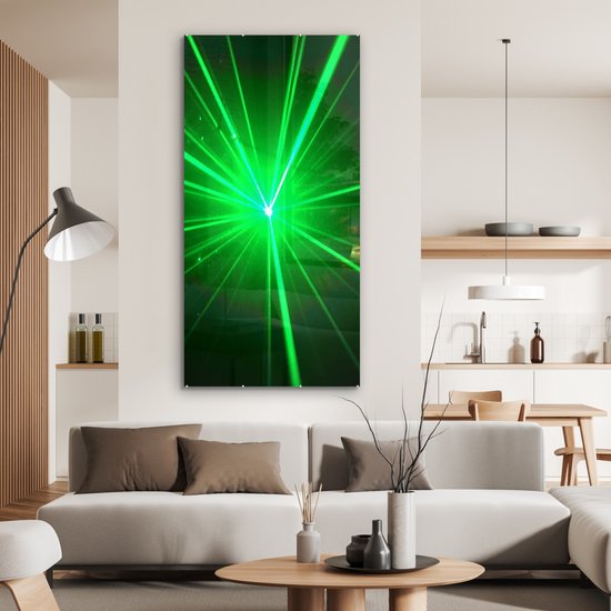 ® Glasschilderij 80x160 cm - Schilderij acrylglas - Groene gloed van een laserlicht - Foto op glas - Muurdecoratie woonkamer - Wanddecoratie slaapkamer - Schilderijen