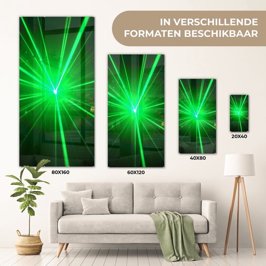 ® Glasschilderij 80x160 cm - Schilderij acrylglas - Groene gloed van een laserlicht - Foto op glas - Muurdecoratie woonkamer - Wanddecoratie slaapkamer - Schilderijen