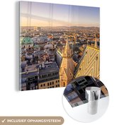 MuchoWow® Glasschilderij 90x90 cm - Schilderij acrylglas - Stadslandschap van Wenen in Oostenrijk - Foto op glas - Schilderijen