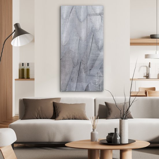 MuchoWow® Peinture sur verre 60x120 cm - Peinture sur verre - Structure de plumes blanches - Photo sur verre acrylique - Peintures