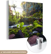 MuchoWow® Glasschilderij 90x90 cm - Schilderij acrylglas - Tropische waterval - Foto op glas - Schilderijen