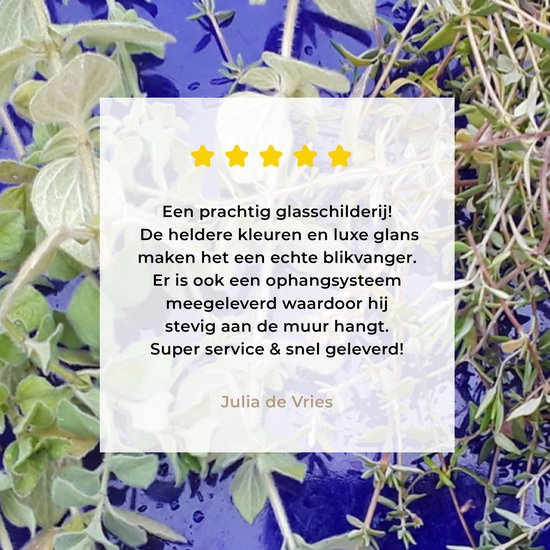 MuchoWow® Peinture sur verre 60x40 cm - Peinture sur verre acrylique - Une assiette bleue avec du thym aromatique sur une table en bois - Photo sur verre - Peintures