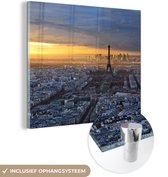 MuchoWow® Glasschilderij 90x90 cm - Schilderij acrylglas - Parijs - Skyline - Zon - Foto op glas - Schilderijen