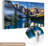 Peinture sur verre - Matin brumeux sur le lac Moraine nord-américain au Canada - 160x80 cm - Peintures sur verre acrylique - Photo sur Glas