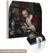 MuchoWow® Glasschilderij 90x90 cm - Schilderij acrylglas - Het oestereetstertje - Jan Steen - Foto op glas - Schilderijen