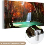 MuchoWow® Glasschilderij 160x80 cm - Schilderij acrylglas - Herfst - Waterval - Bos - Foto op glas - Schilderijen