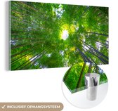 MuchoWow® Glasschilderij 160x80 cm - Schilderij acrylglas - Boomtoppen in het Bamboebos van Arashiyama - Foto op glas - Schilderijen